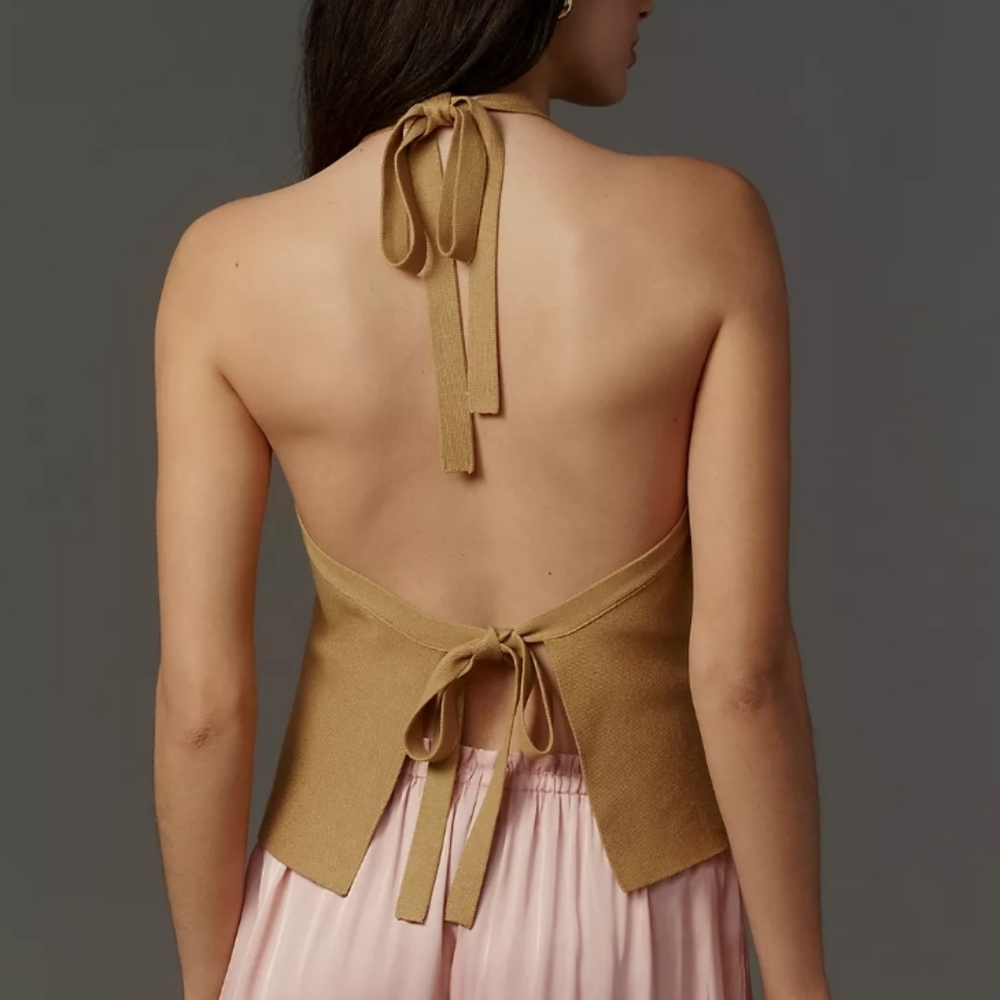 NWT By Anthropologie Halter Open-Back Sweater Tank - Picture 2 of 8